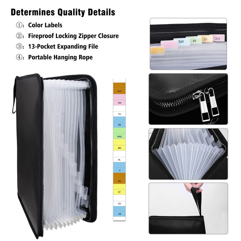 ENGPOW Legal Size Expanding File Folder Important Document Organizer Fireproof Document Bag with 13 Pockets,Color Labels,Non-Itchy Silicone Coated Portable File Wallet Large Capacity(16" x 10.6") - Image 3